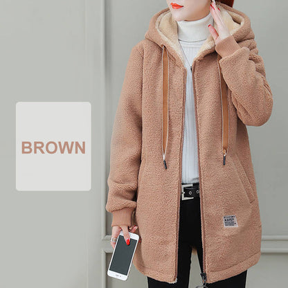 ❄️ Cozy Cold-Weather Coverage | Women's Hooded Faux Lamb Wool Mid-Length Coat with Pockets