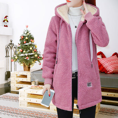 ❄️ Cozy Cold-Weather Coverage | Women's Hooded Faux Lamb Wool Mid-Length Coat with Pockets