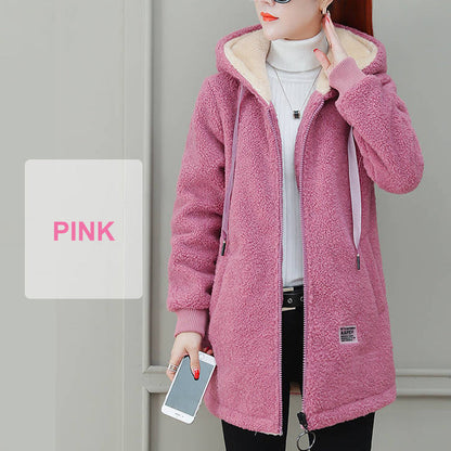❄️ Cozy Cold-Weather Coverage | Women's Hooded Faux Lamb Wool Mid-Length Coat with Pockets