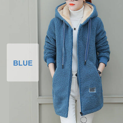 ❄️ Cozy Cold-Weather Coverage | Women's Hooded Faux Lamb Wool Mid-Length Coat with Pockets