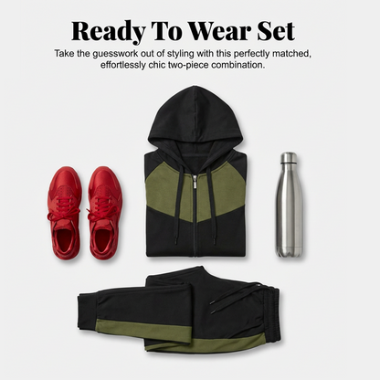 ✨ Sporty Color-Block Style | Women's Full-Zip Hoodie & Pants 2-Piece Tracksuit Set