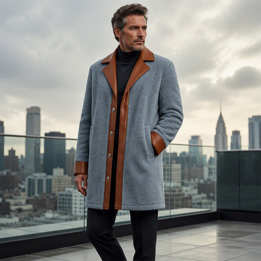 🧥 Refined Cold-Weather Style | Men's Contrast-Collar Longline Jacket