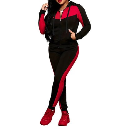 ✨ Sporty Color-Block Style | Women's Full-Zip Hoodie & Pants 2-Piece Tracksuit Set