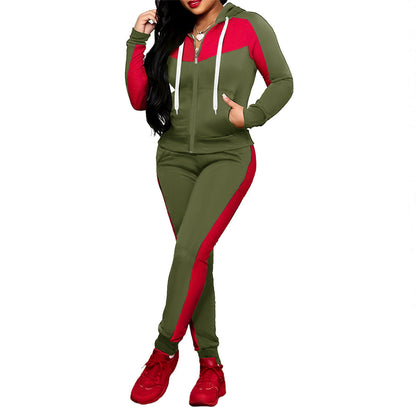 ✨ Sporty Color-Block Style | Women's Full-Zip Hoodie & Pants 2-Piece Tracksuit Set