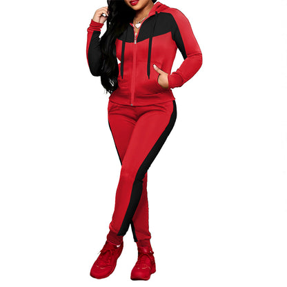 ✨ Sporty Color-Block Style | Women's Full-Zip Hoodie & Pants 2-Piece Tracksuit Set