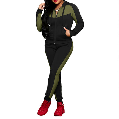 ✨ Sporty Color-Block Style | Women's Full-Zip Hoodie & Pants 2-Piece Tracksuit Set