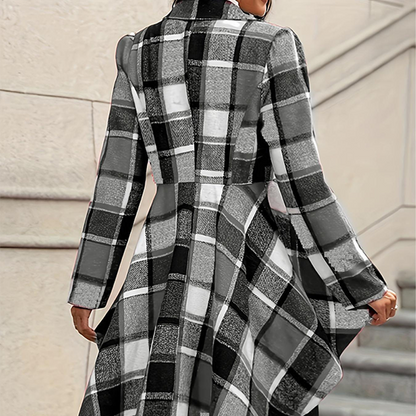 ✨ Statement Tailoring | Women's Plaid High-Low Peplum Coat with Cinched Waist