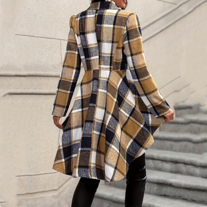 ✨ Statement Tailoring | Women's Plaid High-Low Peplum Coat with Cinched Waist
