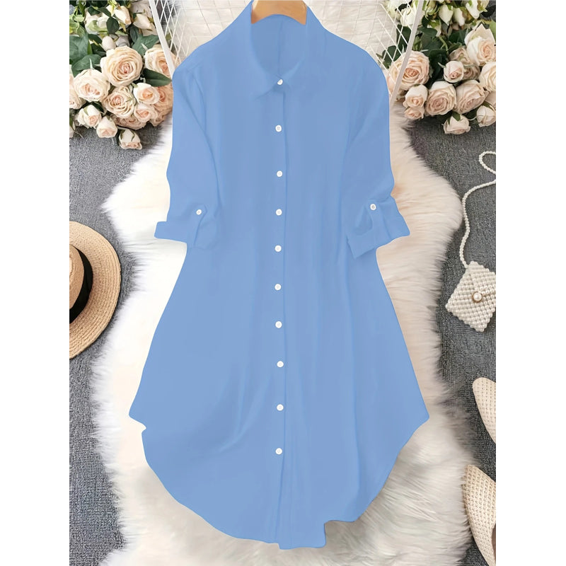 ✨ Effortless Everyday Style | Women's Relaxed Button-Up Blouse with Asymmetric Hem
