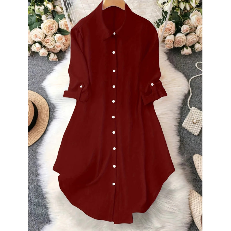 ✨ Effortless Everyday Style | Women's Relaxed Button-Up Blouse with Asymmetric Hem