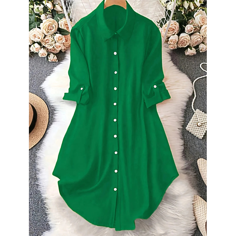 ✨ Effortless Everyday Style | Women's Relaxed Button-Up Blouse with Asymmetric Hem
