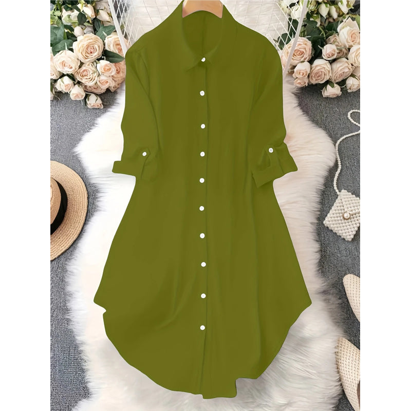 ✨ Effortless Everyday Style | Women's Relaxed Button-Up Blouse with Asymmetric Hem