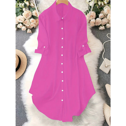 ✨ Effortless Everyday Style | Women's Relaxed Button-Up Blouse with Asymmetric Hem