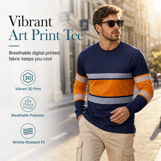 🎨 Standout Everyday Style | Men's Art-Print Relaxed-Fit Long-Sleeve T-Shirt