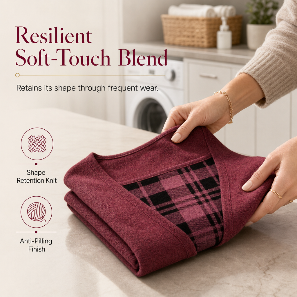 Women's Layered Look Plaid Knit Top