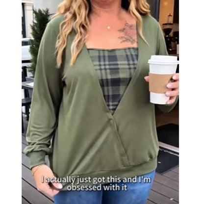 Women's Layered Look Plaid Knit Top