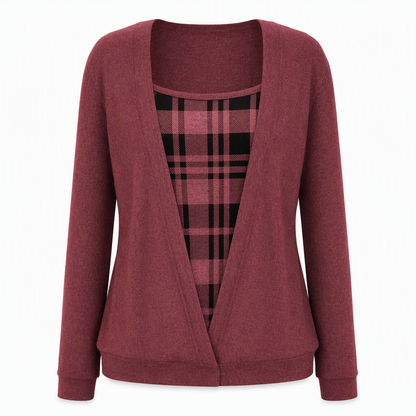 Women's Layered Look Plaid Knit Top