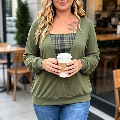 Women's Layered Look Plaid Knit Top
