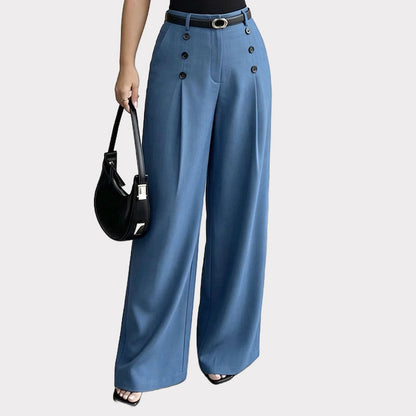 ✨ Polished Comfort | Women's High-Waisted Pleated Wide-Leg Pants with Side Buttons