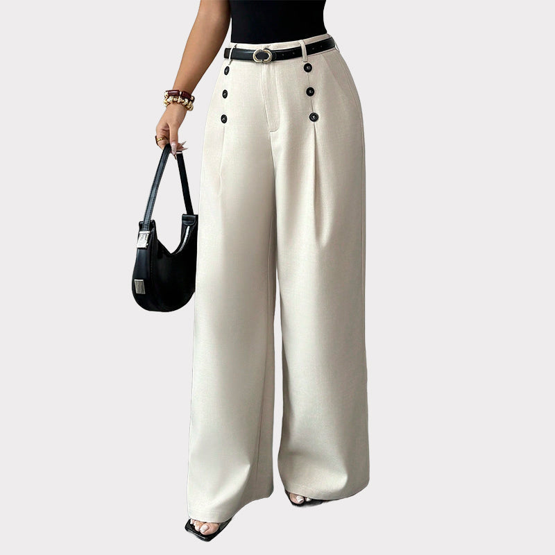 ✨ Polished Comfort | Women's High-Waisted Pleated Wide-Leg Pants with Side Buttons