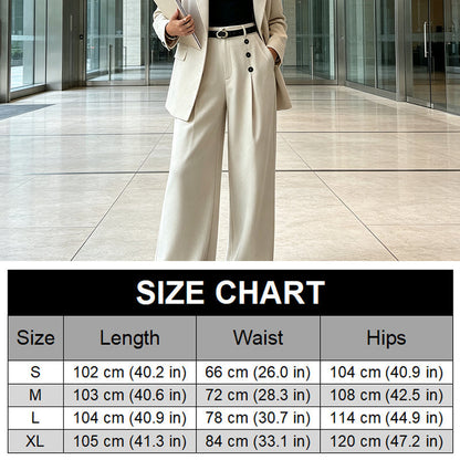 ✨ Polished Comfort | Women's High-Waisted Pleated Wide-Leg Pants with Side Buttons