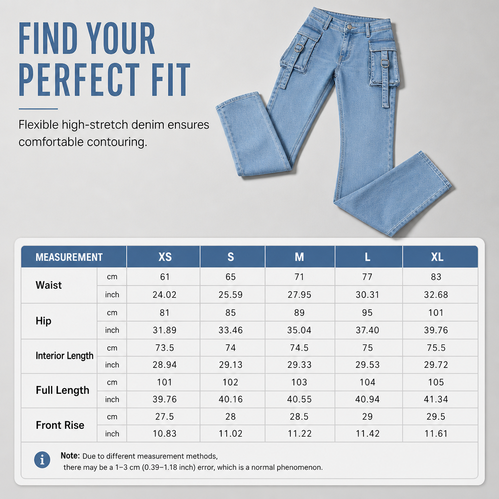 Women's High Stretch Slim Fit Cargo Flare Jeans with Flap Pockets
