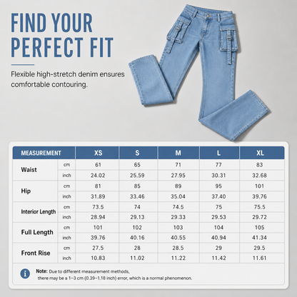 Women's High Stretch Slim Fit Cargo Flare Jeans with Flap Pockets