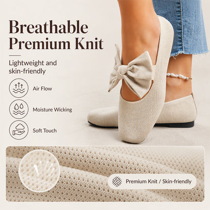 🎀 Easy Feminine Comfort | Women's Square-Toe Knit Bow Flat Shoes