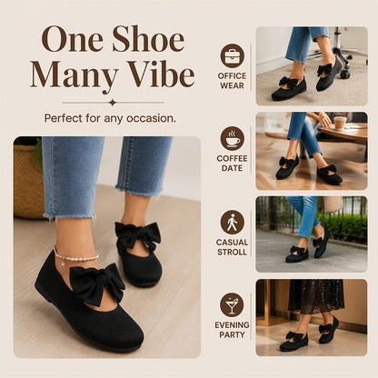 🎀 Easy Feminine Comfort | Women's Square-Toe Knit Bow Flat Shoes