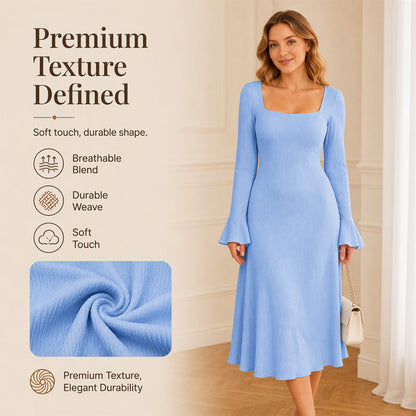 Women's Square Neck Flare Sleeve Midi Dress