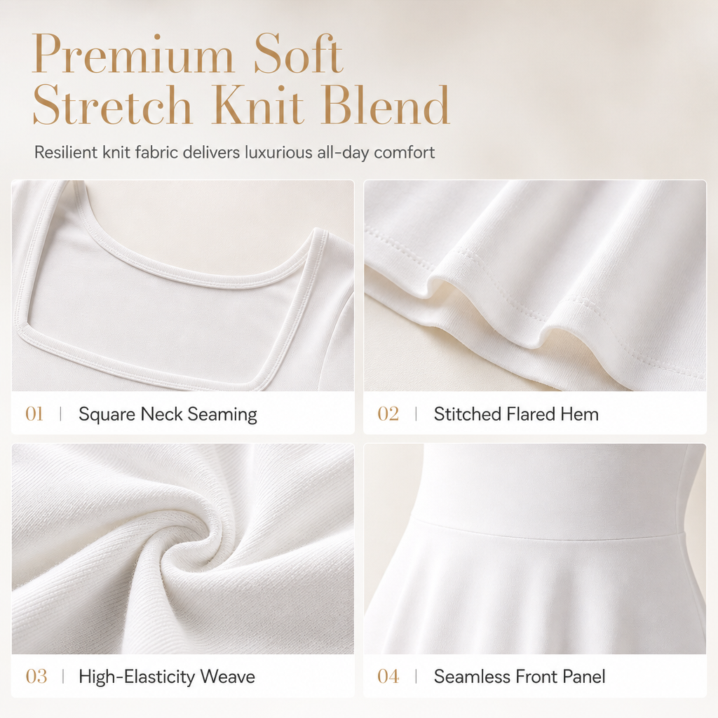 ✨ Flattering Knit Elegance | Women's Square-Neck Stretch A-Line Midi Dress