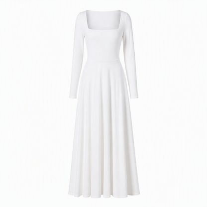 ✨ Flattering Knit Elegance | Women's Square-Neck Stretch A-Line Midi Dress