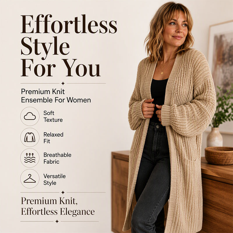🧶 Cozy Longline Layers | Women's Chunky-Knit Open-Front Long Cardigan