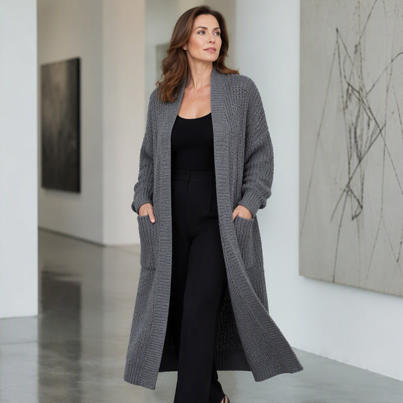 🧶 Cozy Longline Layers | Women's Chunky-Knit Open-Front Long Cardigan
