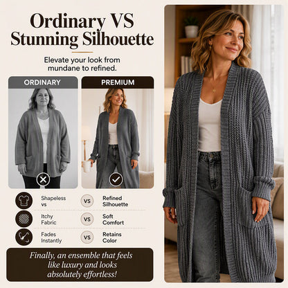 🧶 Cozy Longline Layers | Women's Chunky-Knit Open-Front Long Cardigan