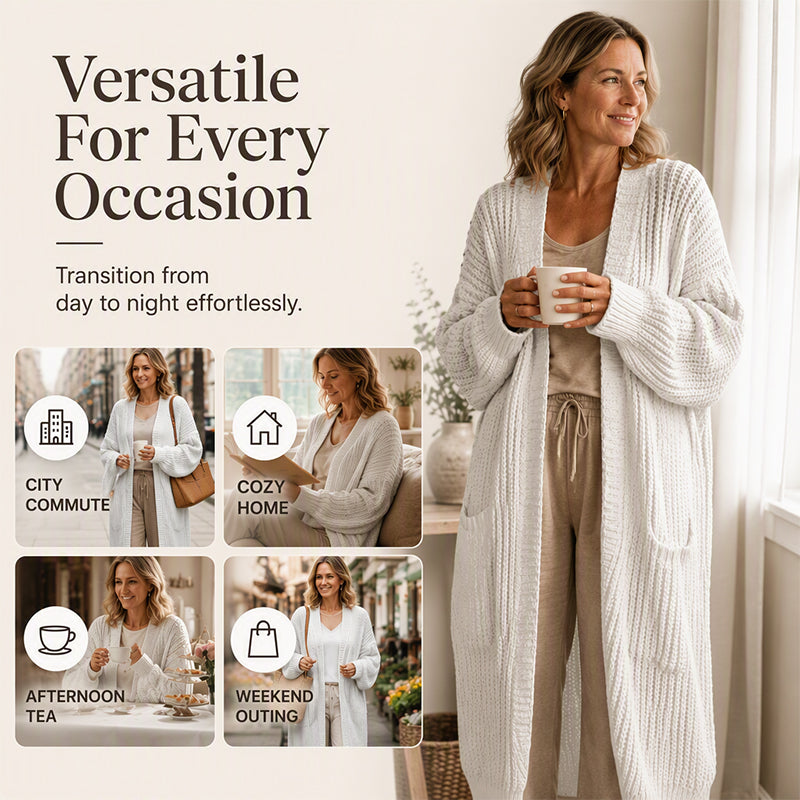 🧶 Cozy Longline Layers | Women's Chunky-Knit Open-Front Long Cardigan