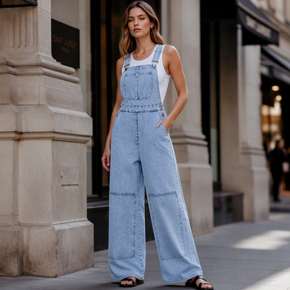 👖 Flattering One-Piece Style | Women's High-Waisted Wide-Leg Denim Jumpsuit ⚡ Free Shipping