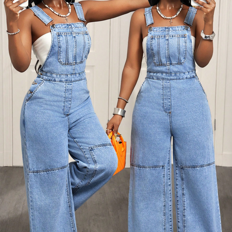 👖 Flattering One-Piece Style | Women's High-Waisted Wide-Leg Denim Jumpsuit ⚡ Free Shipping
