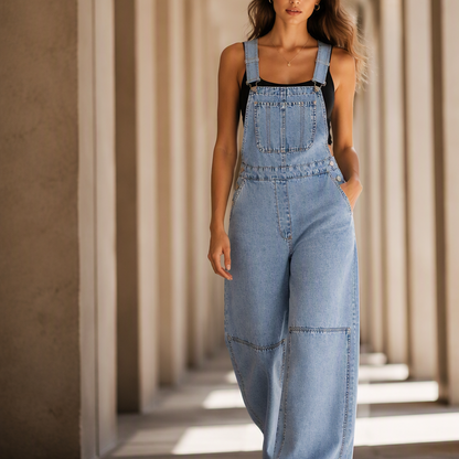 👖 Flattering One-Piece Style | Women's High-Waisted Wide-Leg Denim Jumpsuit ⚡ Free Shipping