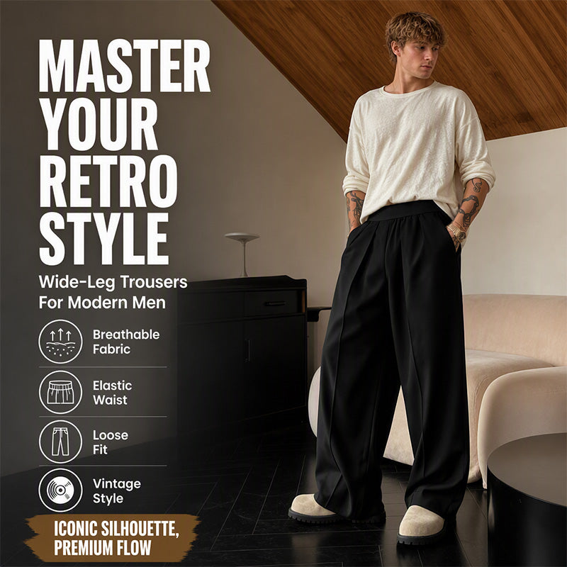 Men's Casual Pleated Wide-Leg Pants