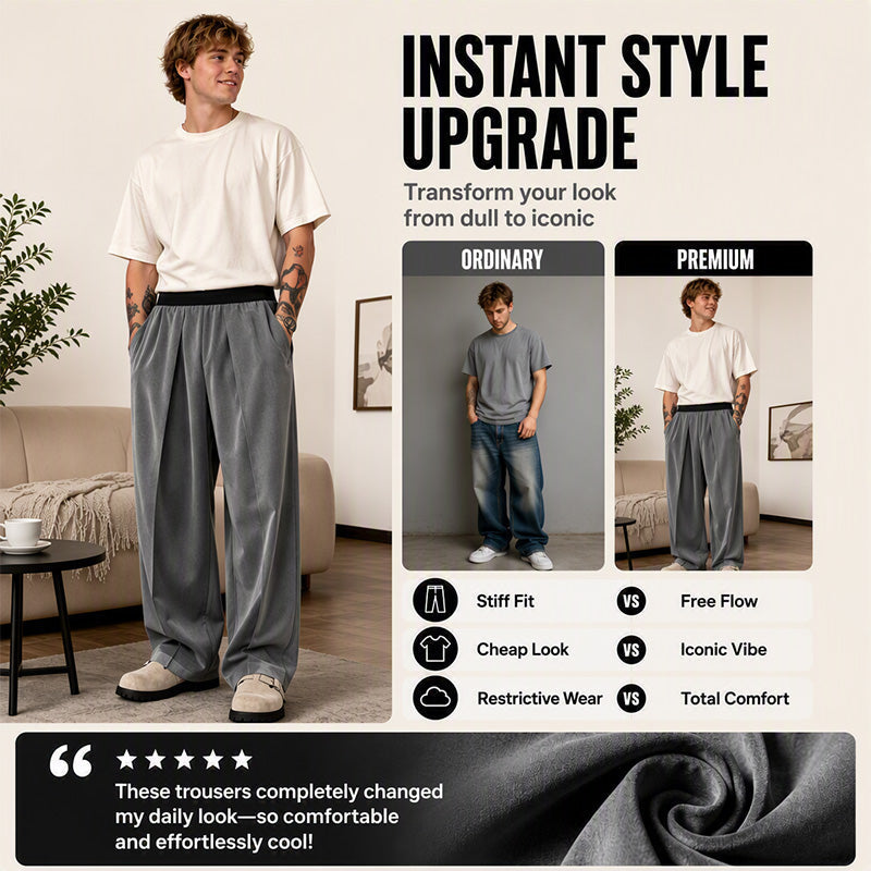 Men's Casual Pleated Wide-Leg Pants