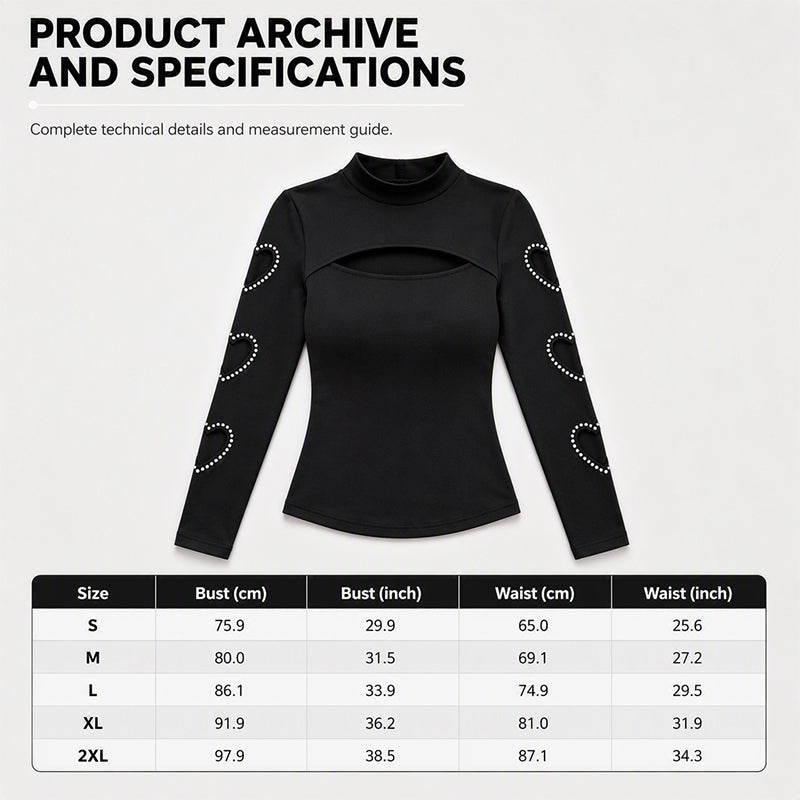 🖤 Statement Cutouts | Women's Heart-Cutout Mock-Neck Slim-Fit Top with Beaded Accents