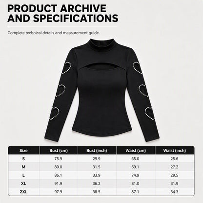 🖤 Statement Cutouts | Women's Heart-Cutout Mock-Neck Slim-Fit Top with Beaded Accents