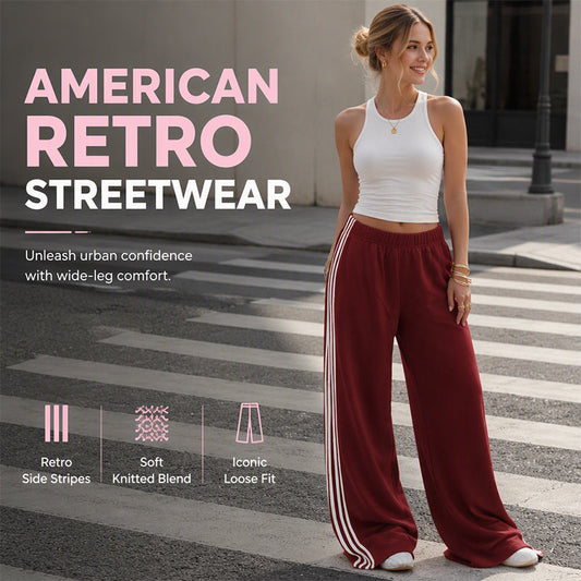 👖 Side Stripes, Leg-Lengthening Drape | Women's High-Waist Wide-Leg Sweatpants