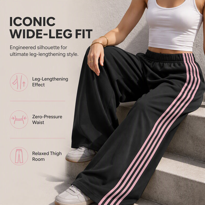 👖 Flowy Comfort | Women's High-Waisted Plush Wide-Leg Sweatpants with Side Stripes