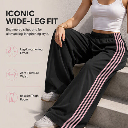 👖 Flowy Comfort | Women's High-Waisted Plush Wide-Leg Sweatpants with Side Stripes