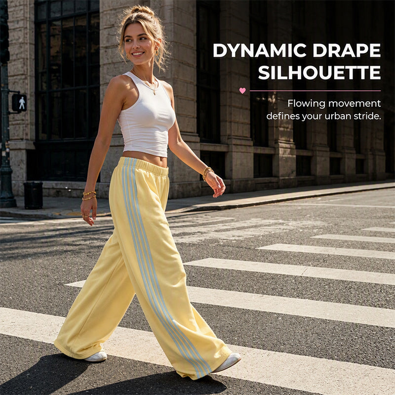 👖 Flowy Comfort | Women's High-Waisted Plush Wide-Leg Sweatpants with Side Stripes