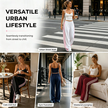 👖 Flowy Comfort | Women's High-Waisted Plush Wide-Leg Sweatpants with Side Stripes
