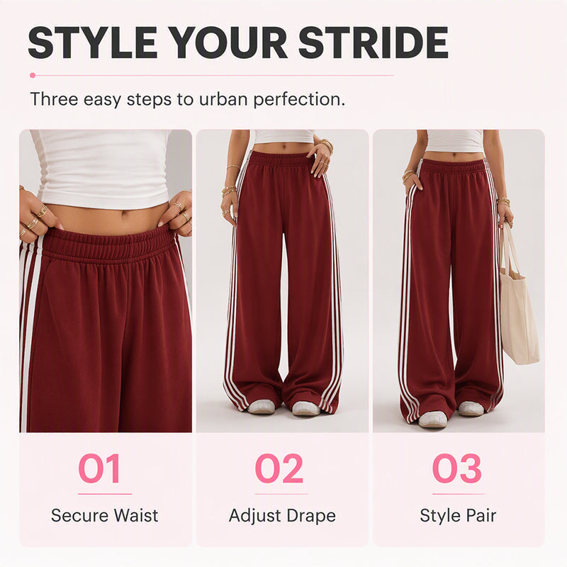 👖 Flowy Comfort | Women's High-Waisted Plush Wide-Leg Sweatpants with Side Stripes