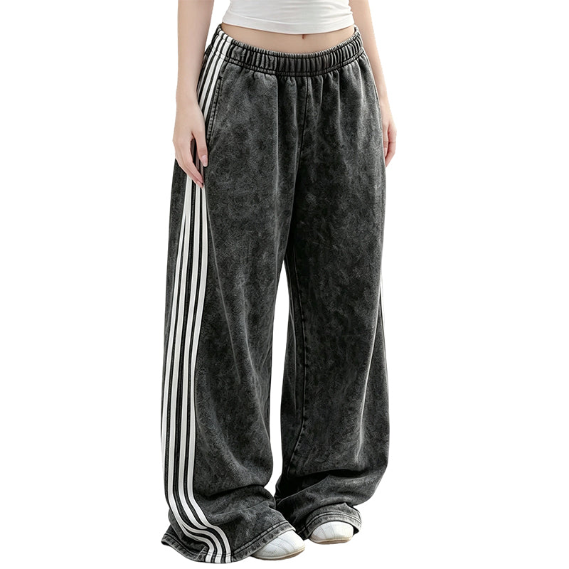 👖 Flowy Comfort | Women's High-Waisted Plush Wide-Leg Sweatpants with Side Stripes